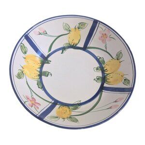 Vintage Hand Painted Ceramic Salad Serving Bowl #744 12" Lemon Motif MCM
